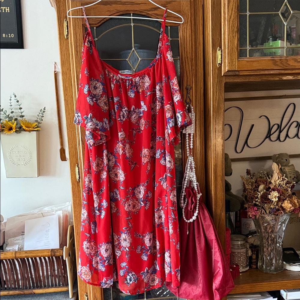 Floral Red Off-Shoulder Dress